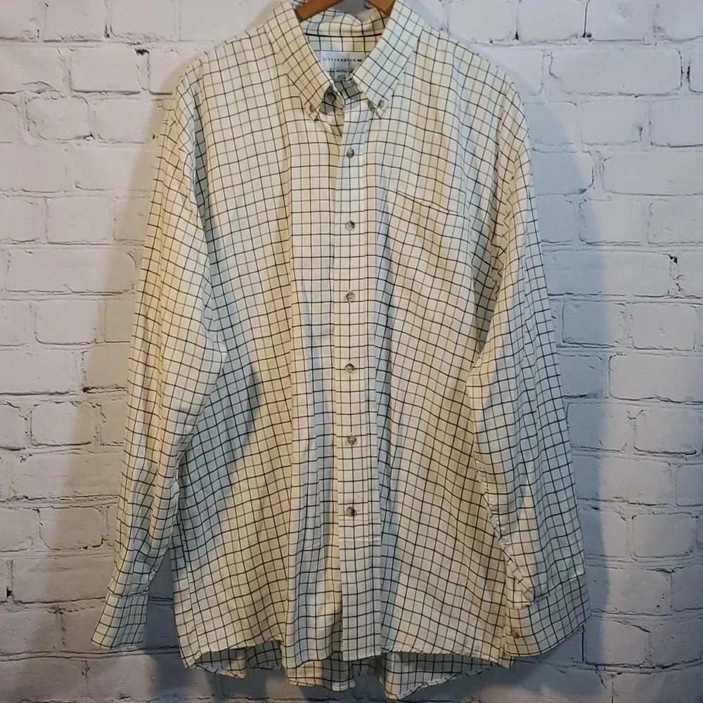 Cutter Buck Mens XXL Button Down Cotton Cashmere Blend Brown Plaid Dress Shirt
